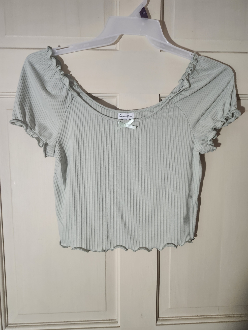 love, Fire Sage Ribbed Lettuce-Edge Crop Top